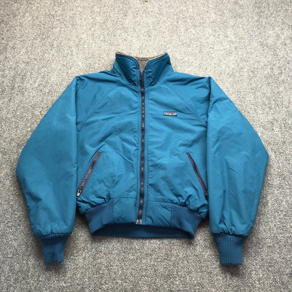 Patagonia Kids Vintage Teal Blue Fleece Lined Bomber Jacket Size 9/10